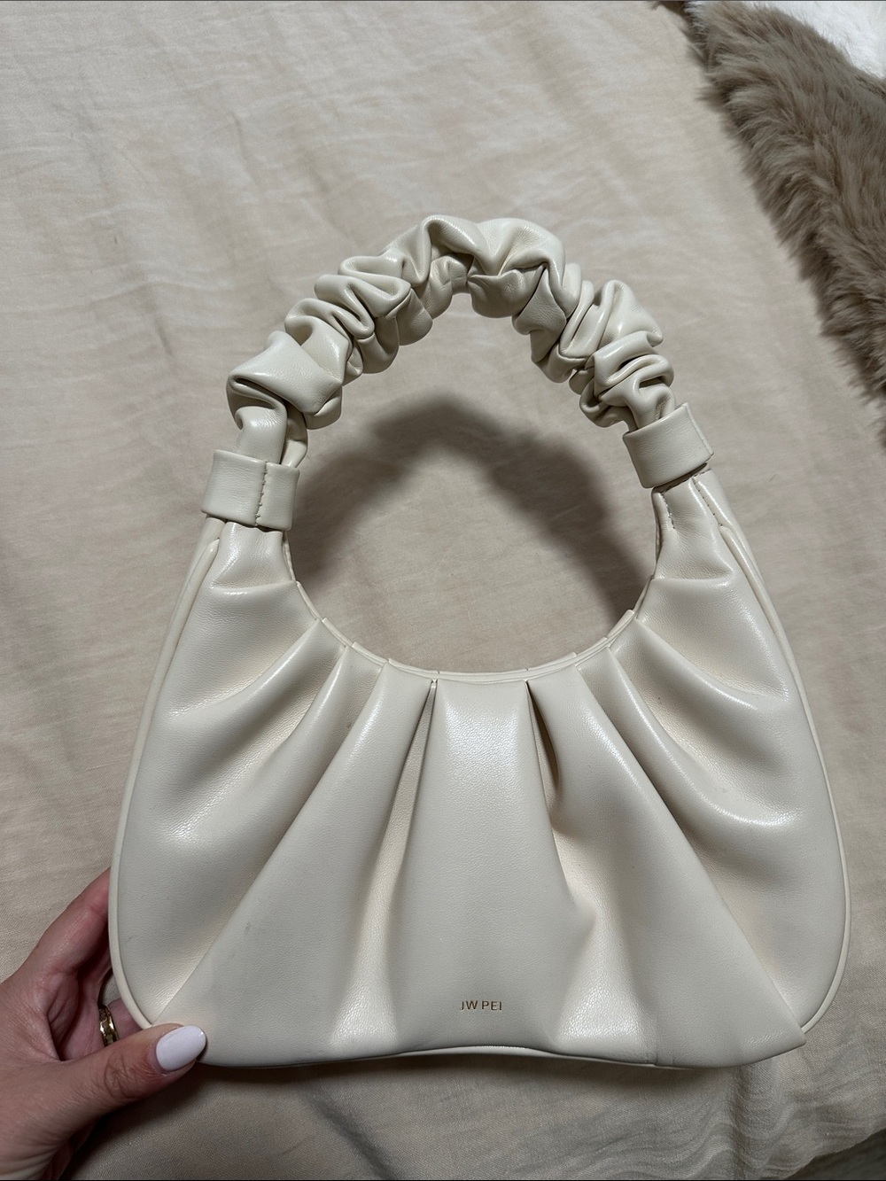 JW PEI Cream Ruched Handle Shoulder Bag